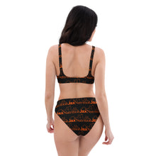 Load image into Gallery viewer, Jax Nutrition Orange Logo Everywhere on Black Recycled high-waisted bikini