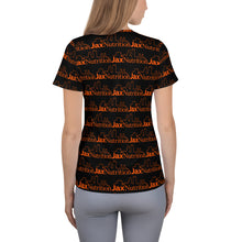 Load image into Gallery viewer, Jax Nutrition Orange Logo everywhere All-Over Print Women's Athletic Black T-shirt