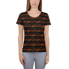 Load image into Gallery viewer, Jax Nutrition Orange Logo everywhere All-Over Print Women's Athletic Black T-shirt