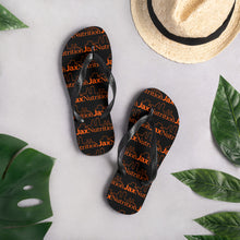 Load image into Gallery viewer, Jax Nutrition Orange Logo Everywhere Black Flip-Flops
