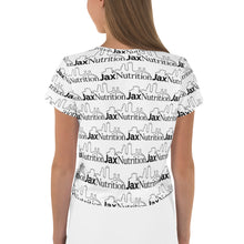 Load image into Gallery viewer, Jax Nutrition Black Logo Everywhere All-Over Print Crop Tee
