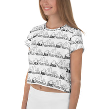 Load image into Gallery viewer, Jax Nutrition Black Logo Everywhere All-Over Print Crop Tee
