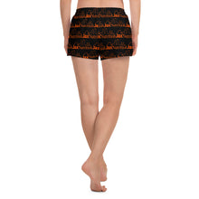 Load image into Gallery viewer, Jax Nutrition Orange Logo Everywhere on Black Women&#39;s Athletic Short Shorts
