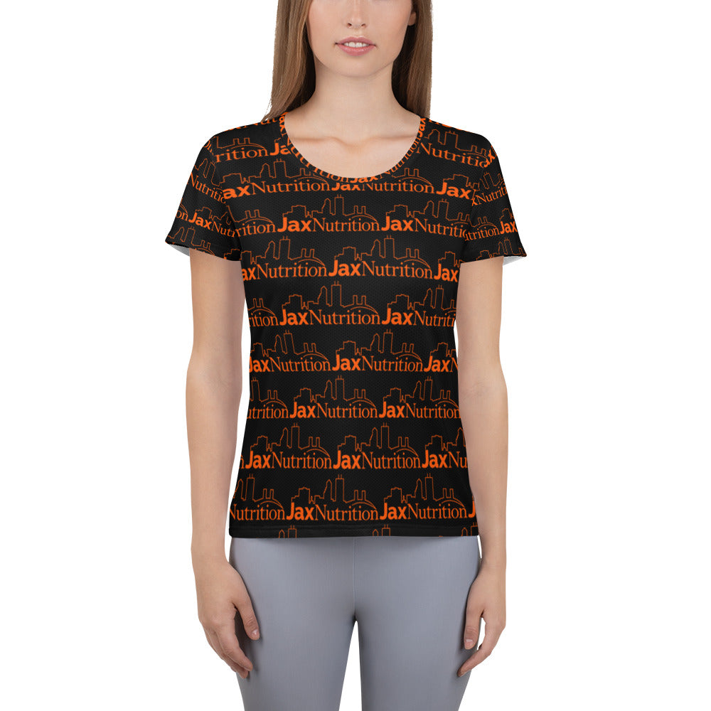 Jax Nutrition Orange Logo everywhere All-Over Print Women's Athletic Black T-shirt