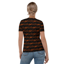 Load image into Gallery viewer, Jax Nutrition Orange Logo Everywhere Women&#39;s Black T-shirt
