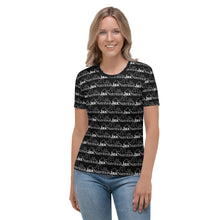 Load image into Gallery viewer, Jax Nutrition White Logo Everywhere Women&#39;s Black T-shirt
