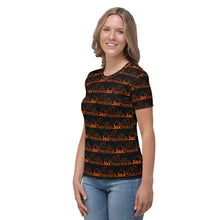 Load image into Gallery viewer, Jax Nutrition Orange Logo Everywhere Women&#39;s Black T-shirt
