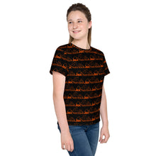 Load image into Gallery viewer, Jax Nutrition Orange Logo Everywhere Youth crew neck black t-shirt
