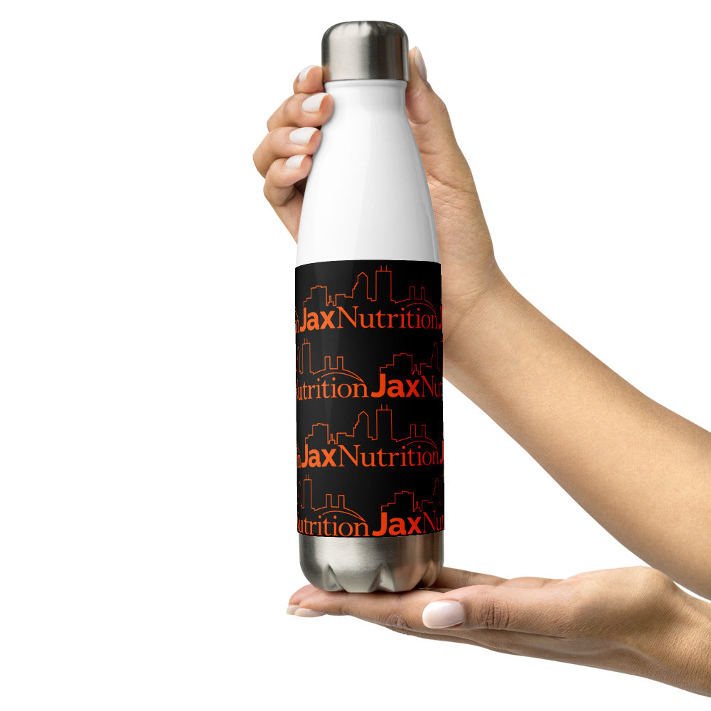 Jax Nutrition Orange Logo Everywhwere on Black Stainless Steel Water Bottle