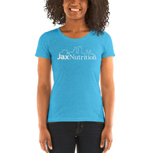 Load image into Gallery viewer, Jax Nutrition White Logo Ladies short sleeve t-shirt (Bella + Canvas 8413)
